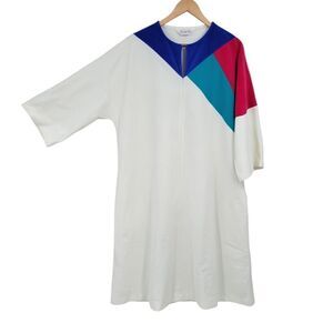 Vanity Fair Vintage Fleece Velour Colorblock Robe Nightgown Women's Large